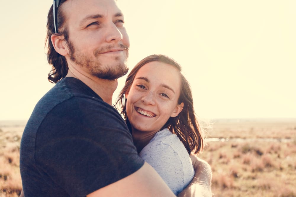 Couple hiking together.