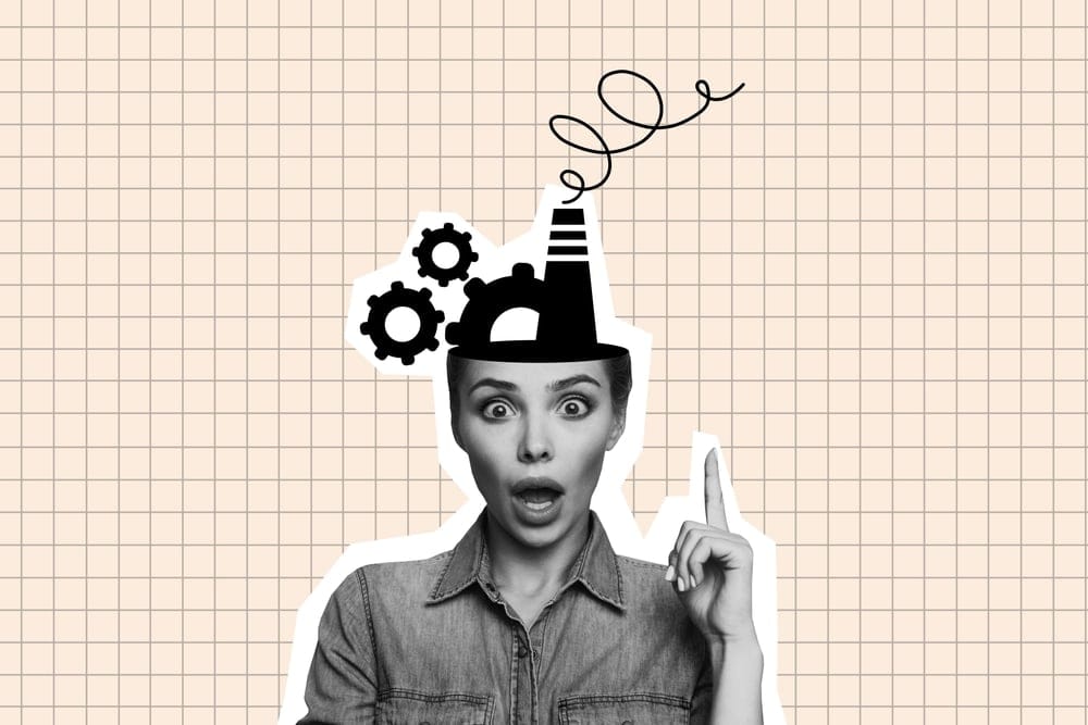 Photo colage of a woman using her brain.