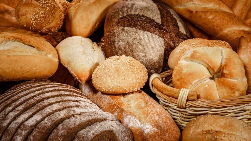 Assorted bread in a bakery.