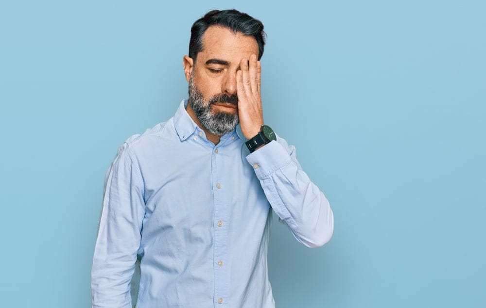 Middle,Aged,Man,With,Beard,Wearing,Business,Shirt,Yawning,Tired
