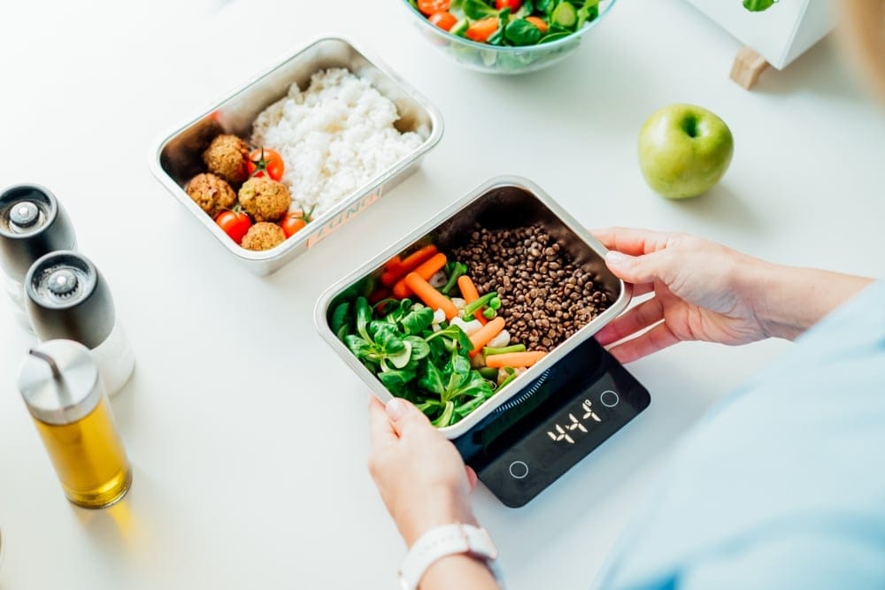 Healthy food measured out.