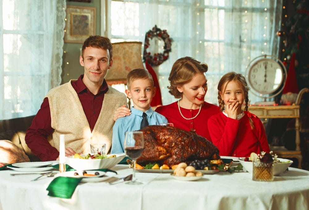 Family having Thanksgiving dinner.