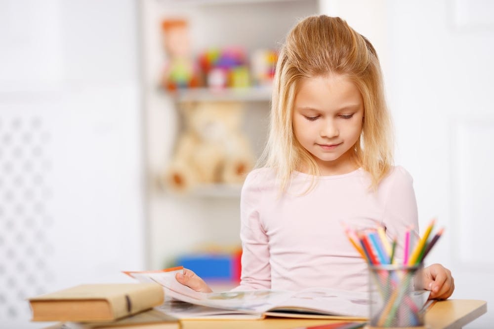 Little girl reading a book.