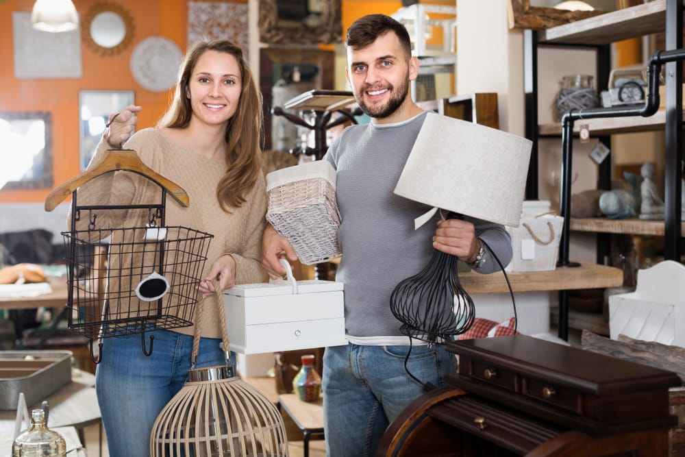 Couple buying antiques together.