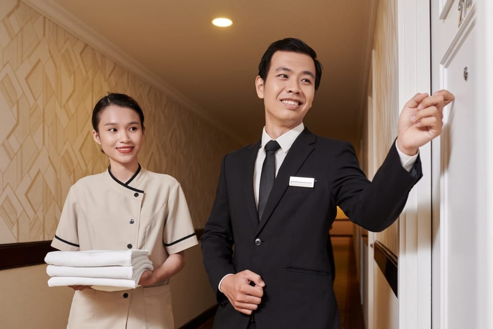 Hotel manager knocking on the door.