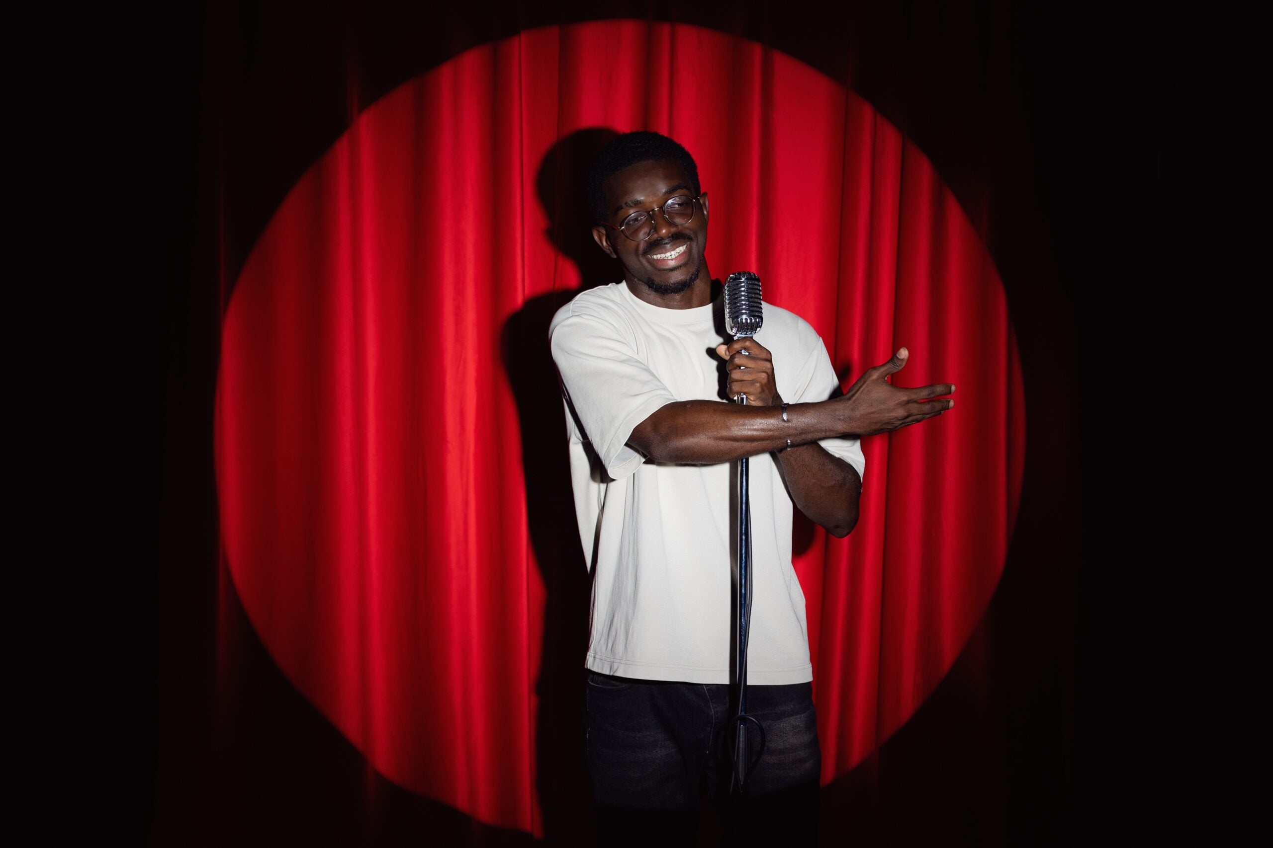 Young man on stage.