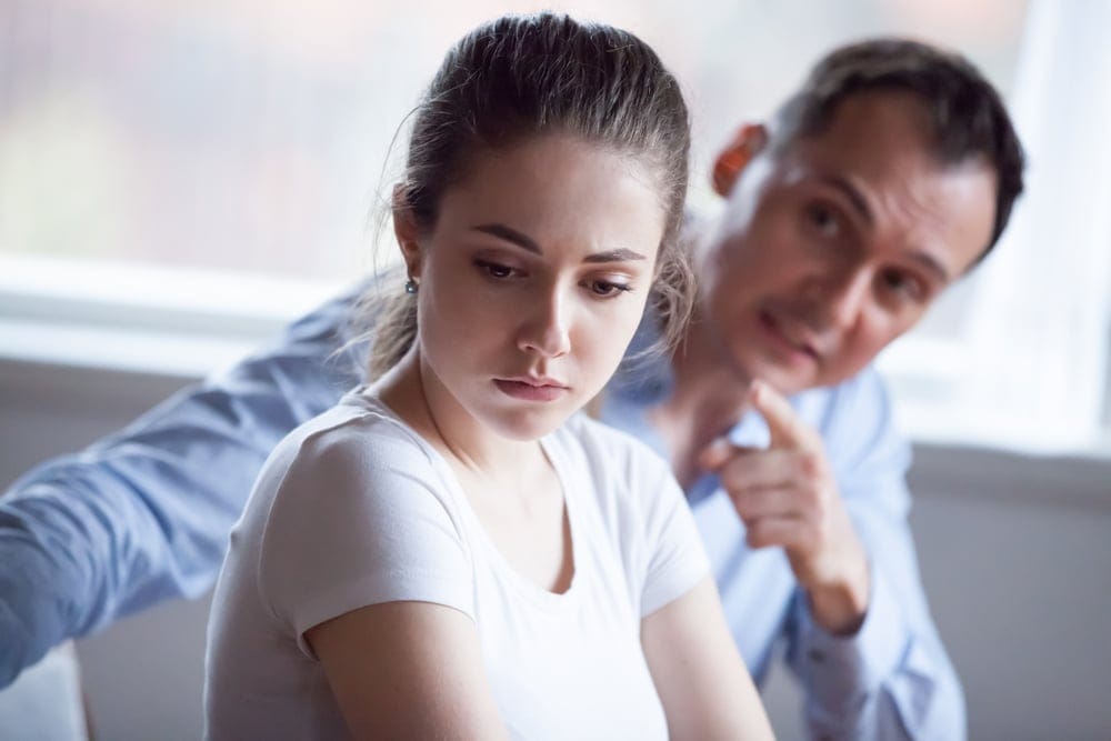 Spouses quarreling at home.
