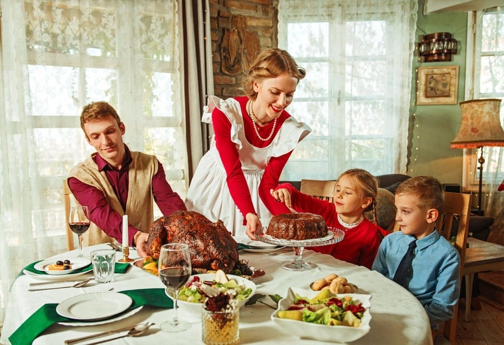 Family having Thanksgiving dinner.