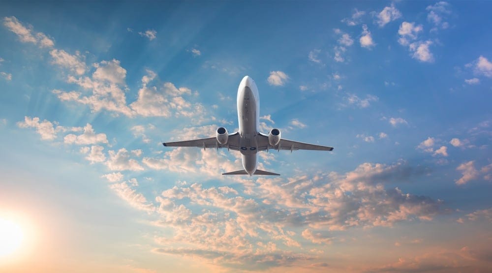 Airplane flying in the sky.
