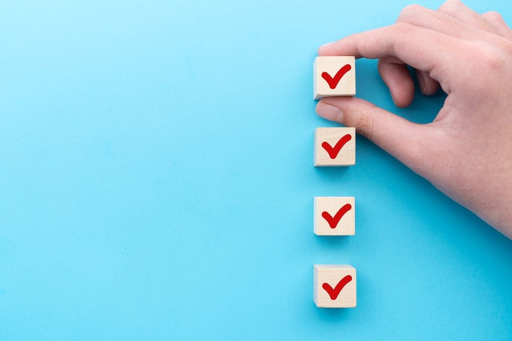 Check marks on a blue background.