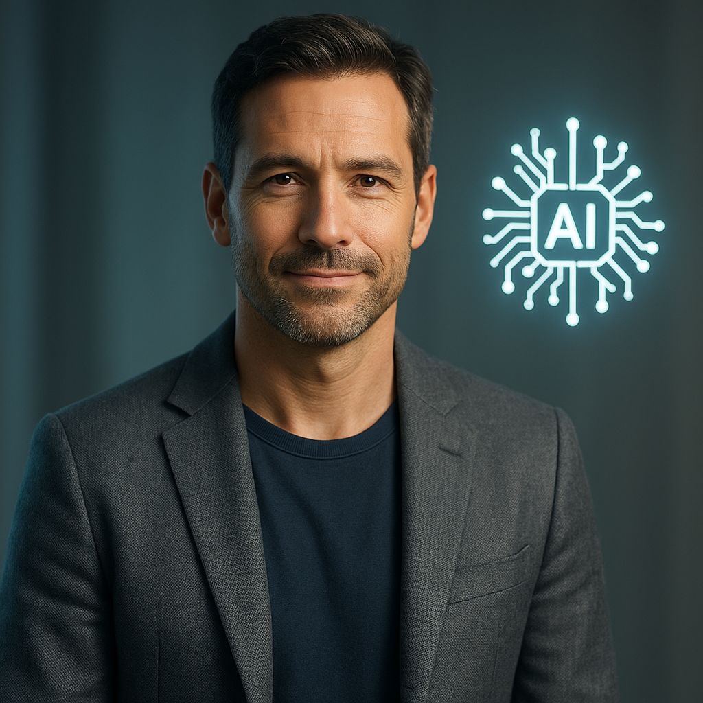 Man with an AI symbol.