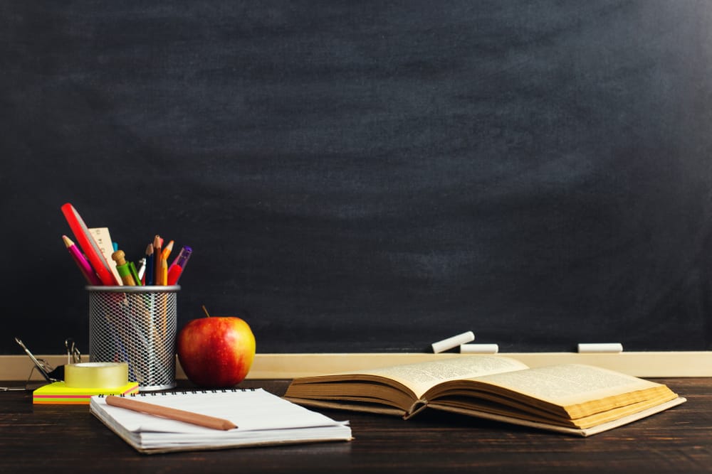 Apple on a desk.