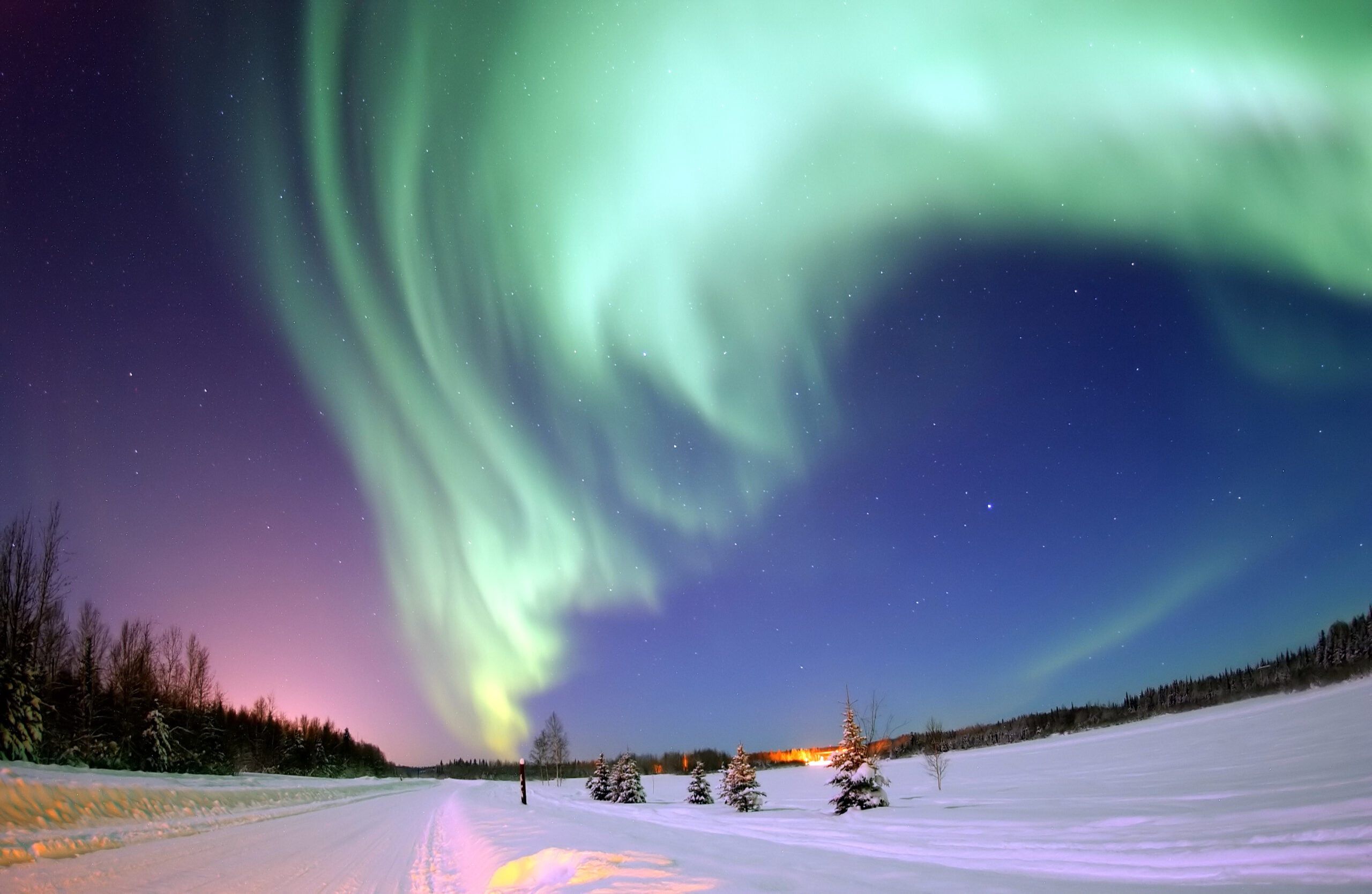 Northern Lights above Bear Lake, Alaska.