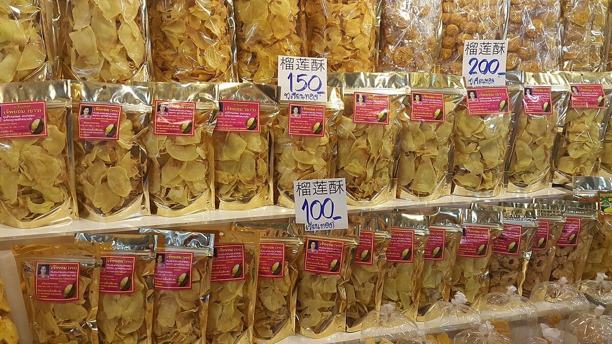 Durian chips in a market.