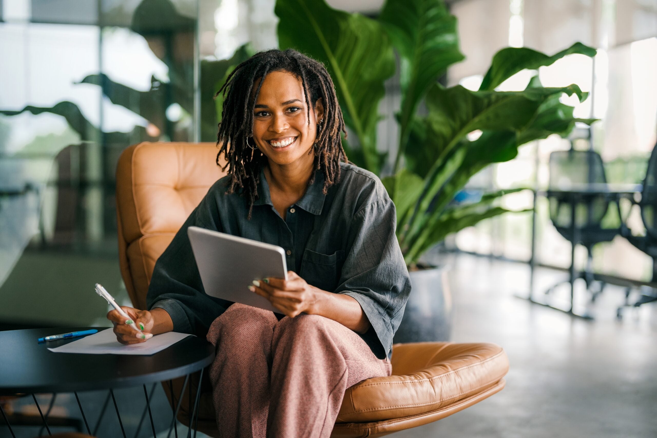 A successful businesswoman in her office.