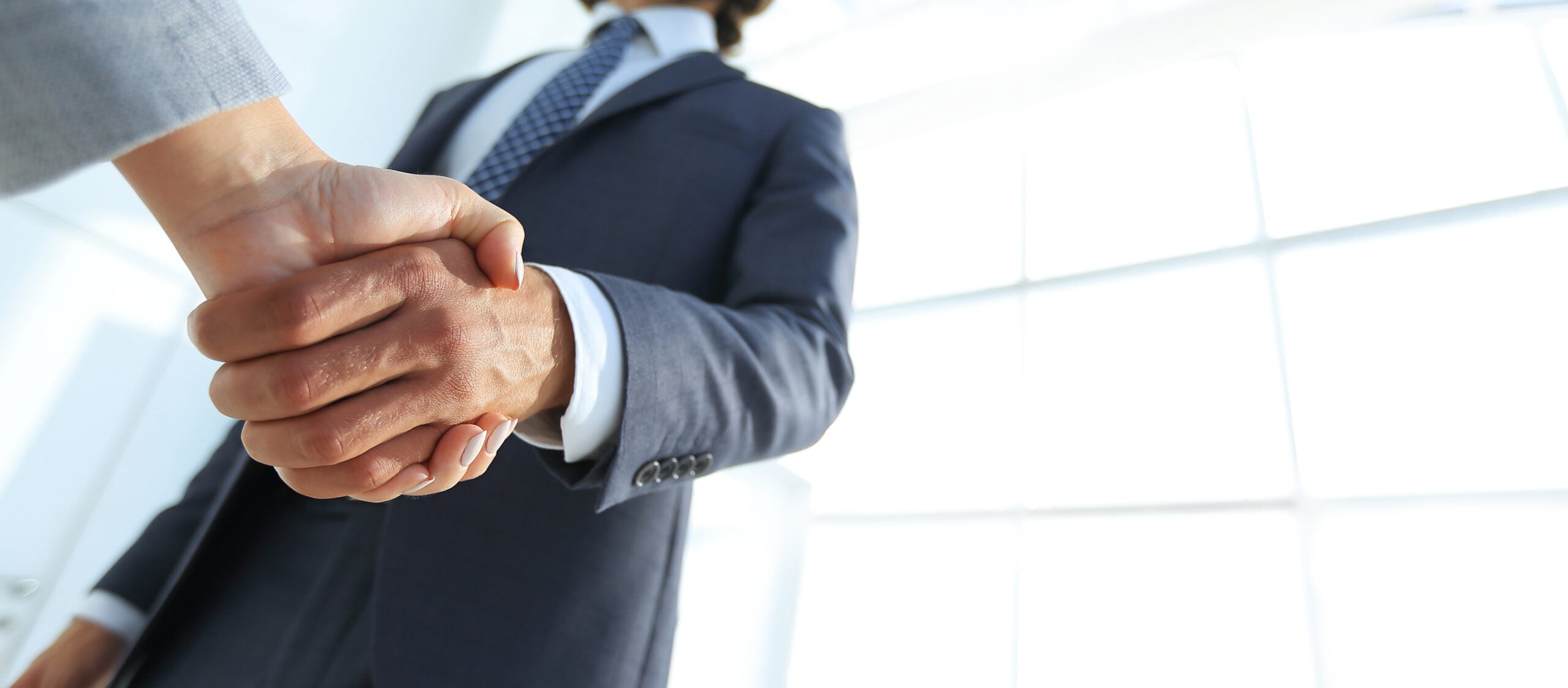 Two men shaking hands after an important work meeting.