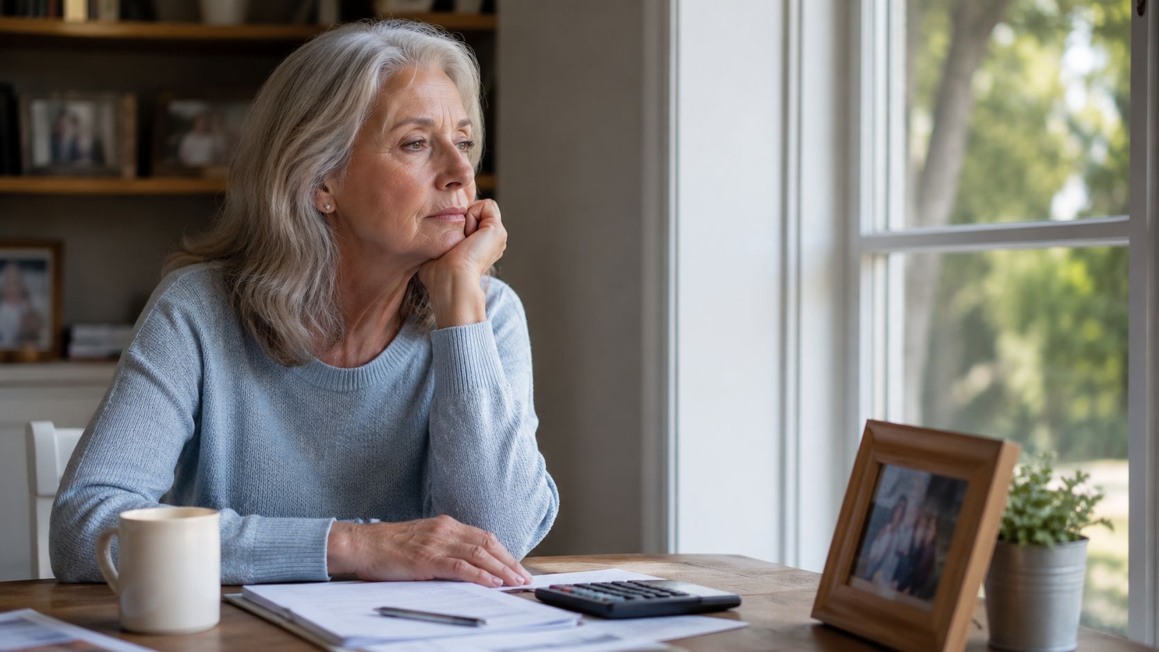 woman perplexed and pondering, in her 70s, biggest financial anxiety seniors face late in life isn't running out of money