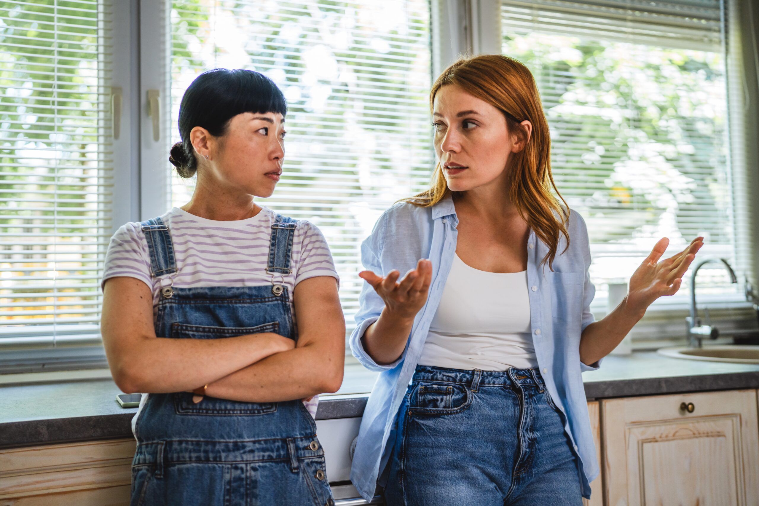 A woman who has done real work on herself staying calm in an argument with a friend.