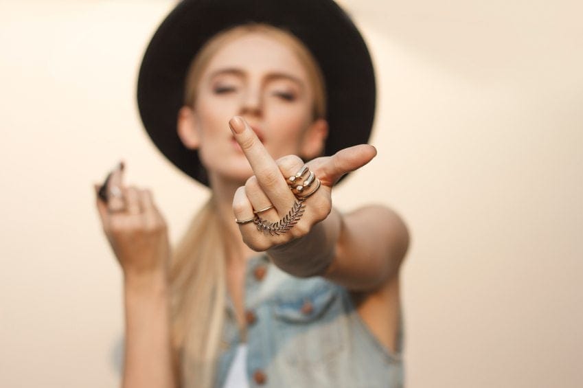 Woman with middle finger