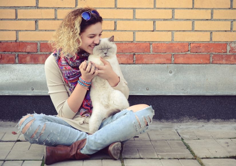 Lady sat with cat