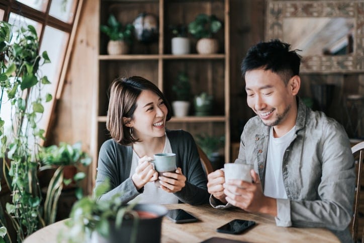 couple enjoying coffee in cafe