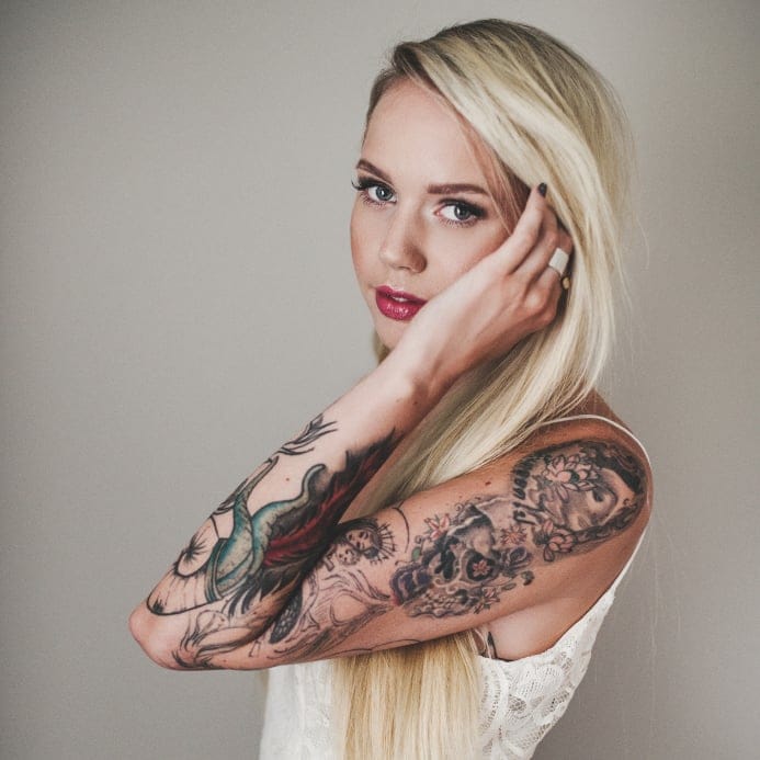 woman tattoo lipstick portrait