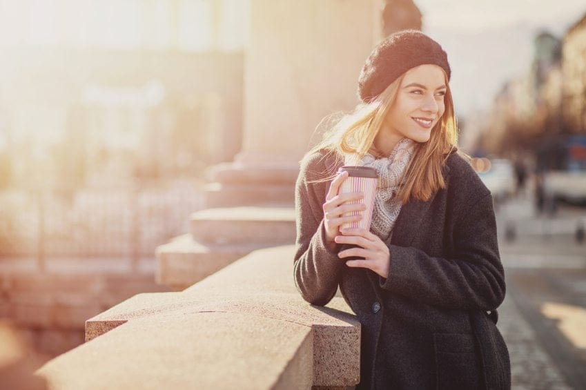 woman coffee cold sunshine