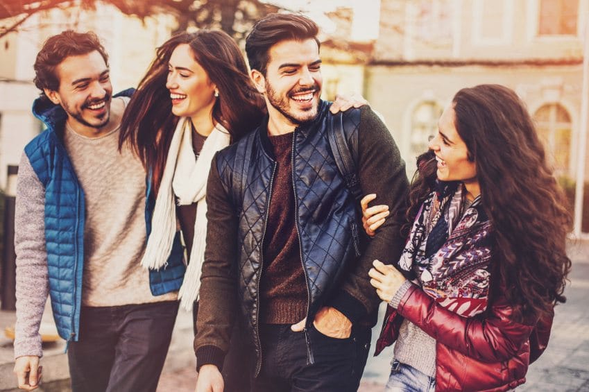 friend group laughing fall
