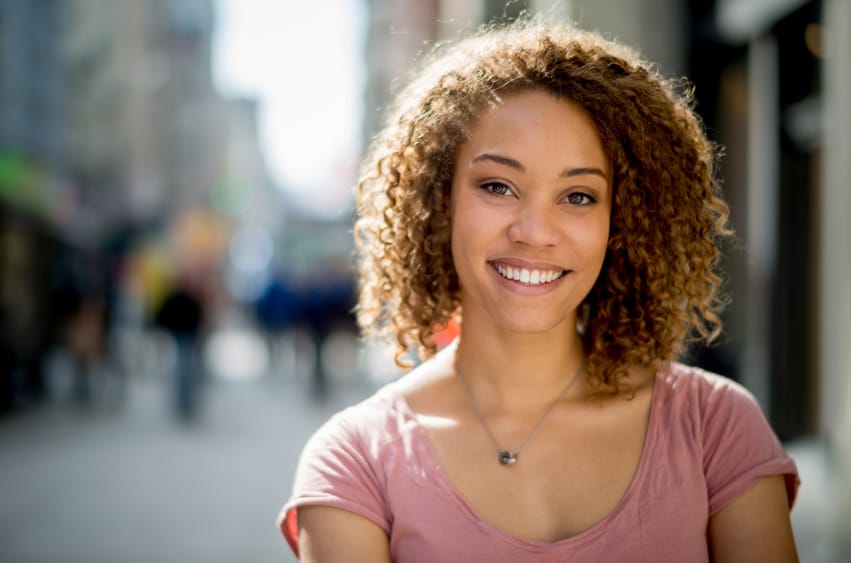 smiling girl portrait city