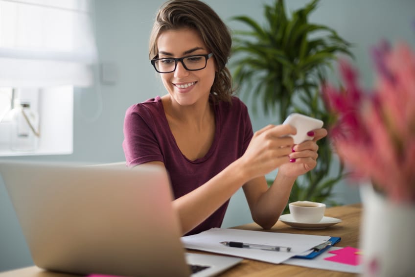 Woman working on her computer.