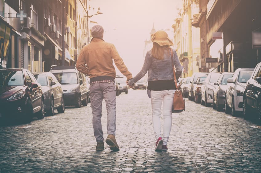 Couple enjoying outdoors in a urban surroundings.