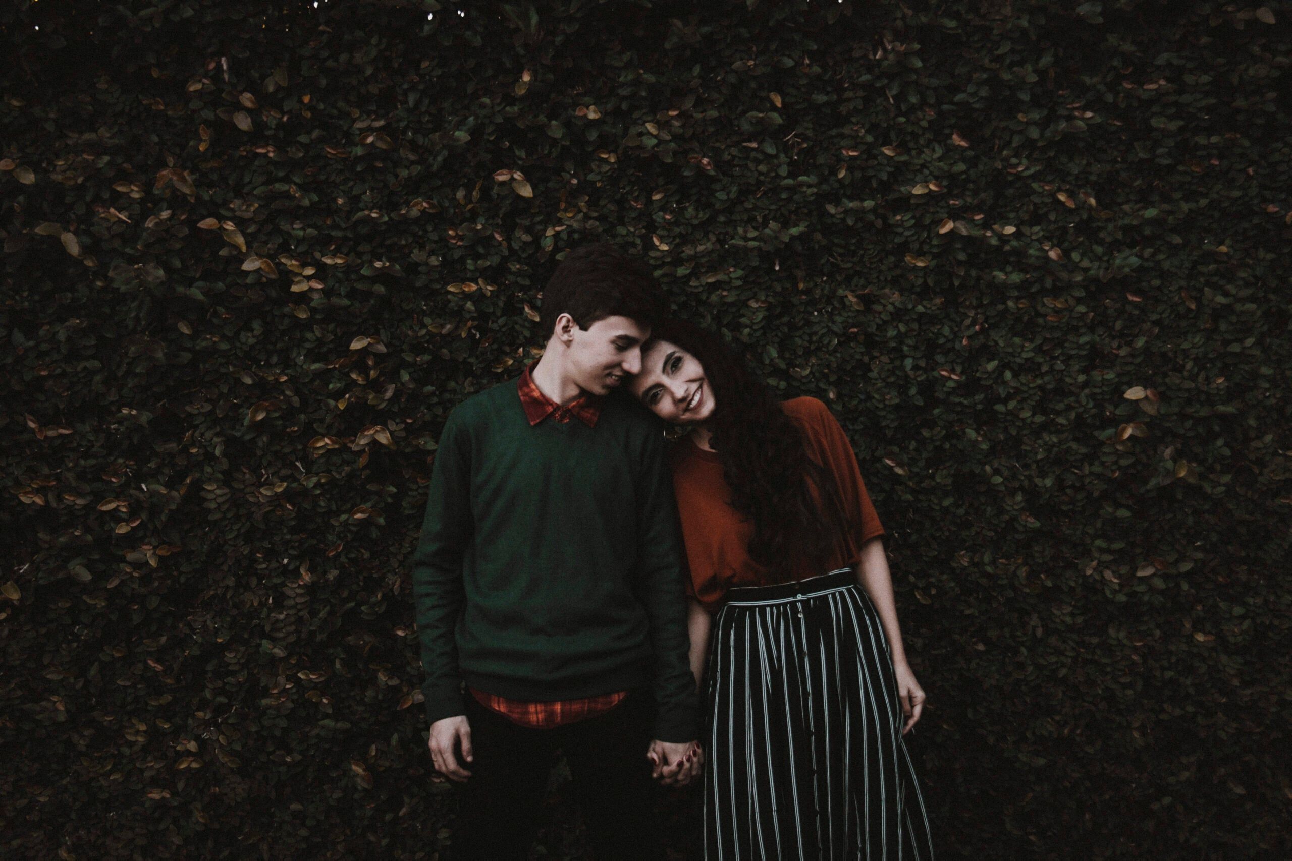 couple close happy outside dark