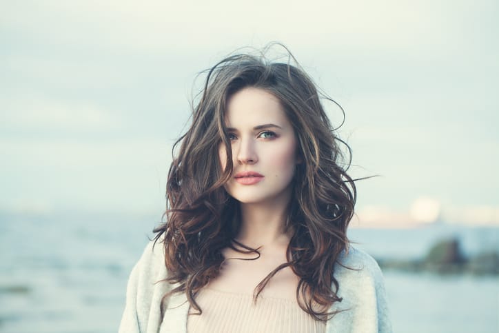 Romantic Girl with Long Brown Hair. Beautiful Woman, Vintage Boho Style