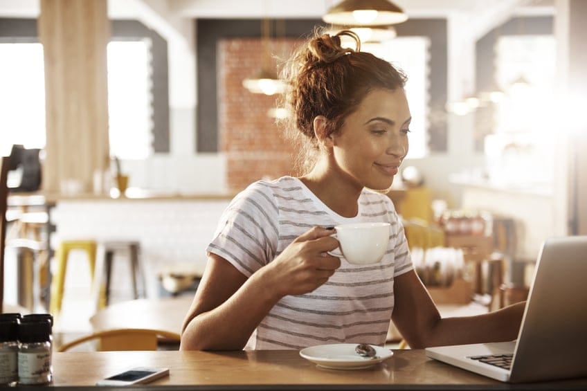 Strong independent woman drinking coffee alone