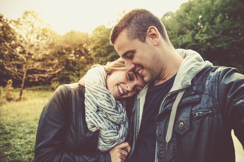 couple close romance outdoors autumn