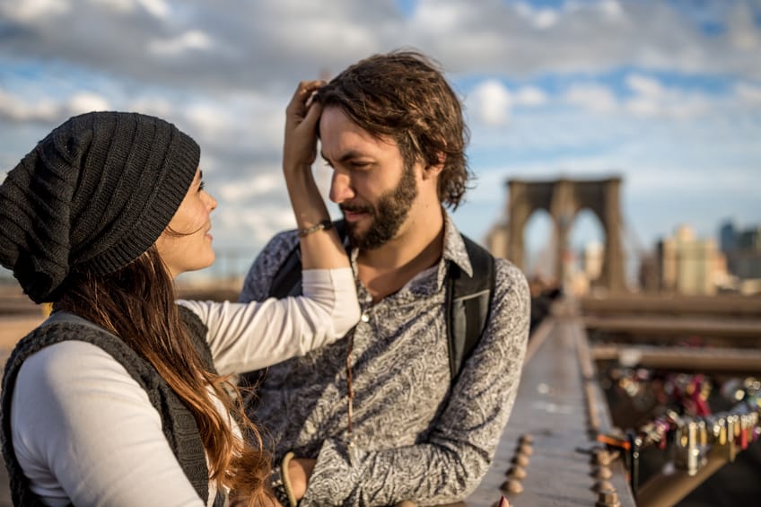couple romance bridge outdoors