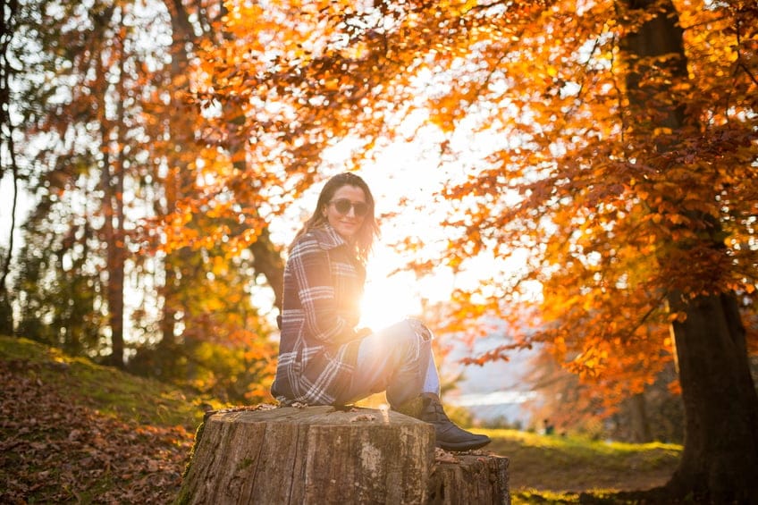 woman sun autumn park outside