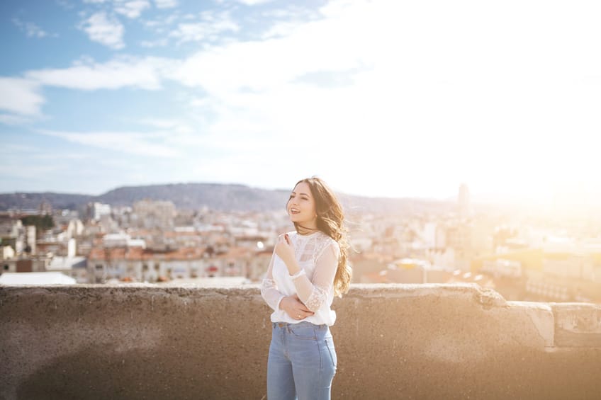 woman roof outdoors sky portrait