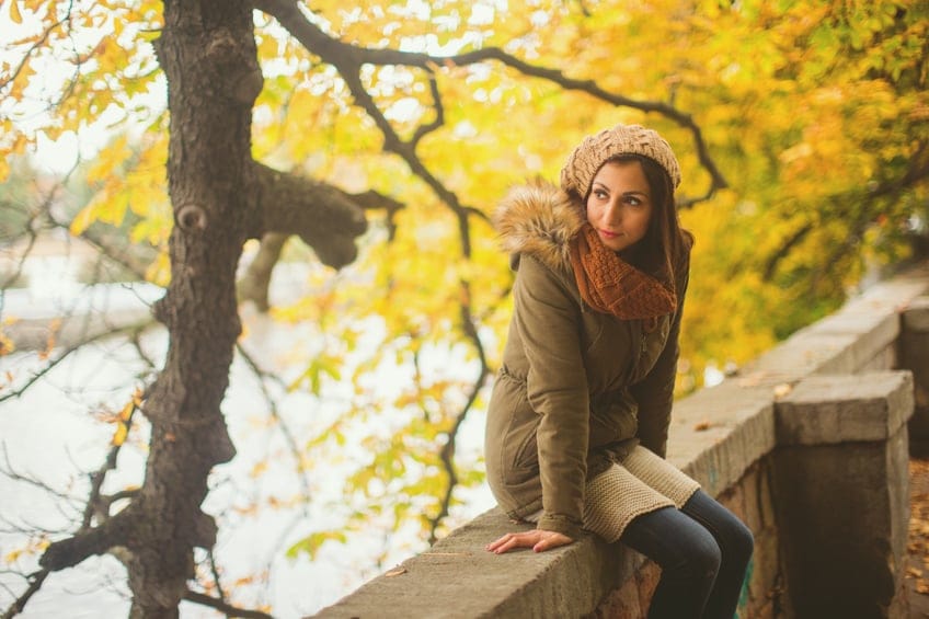 Young beautiful woman in park in Prague