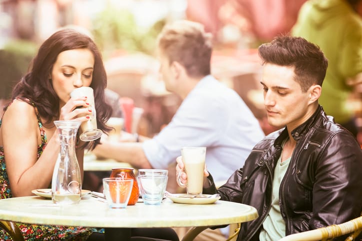 young couple date cafe