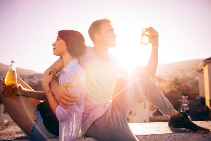 couple beer party sunset outdoors