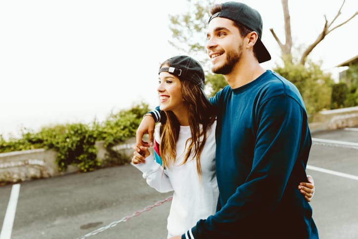 happy couple dating love romance outdoors
