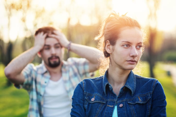 Couple having argument in the park