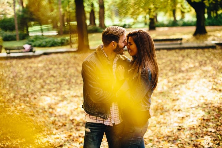 Loving couple in the autumn park