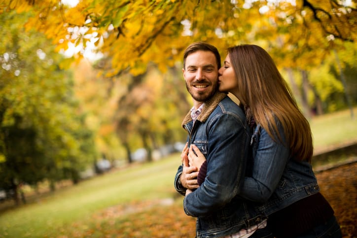 Loving couple in the autumn park