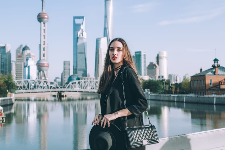 young woman happy city