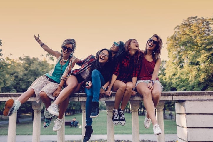 Teenagers having fun in the city park