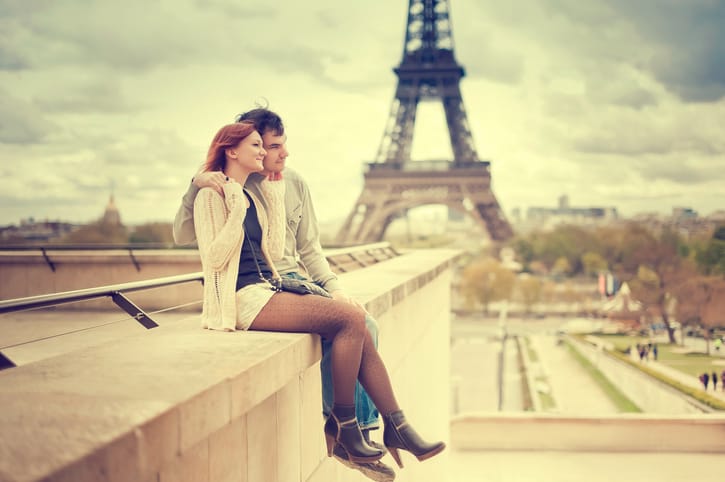 Lovers in Paris with the Eiffel Tower in the Background