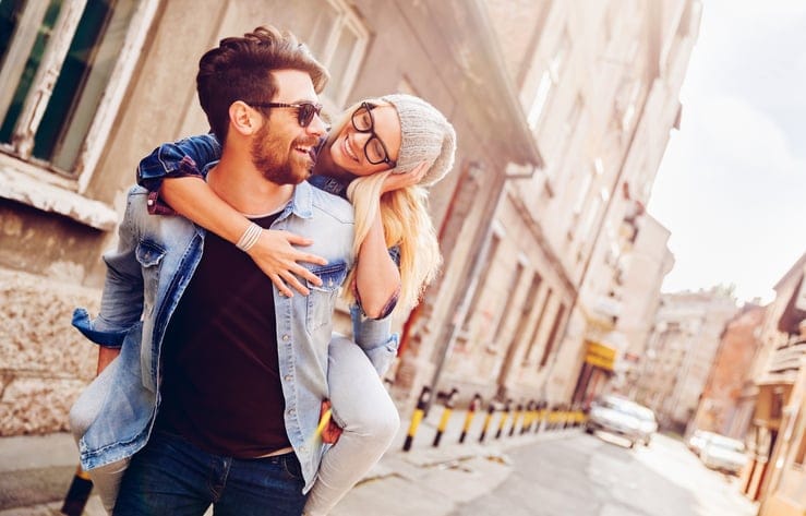 young couple happy street dating romance
