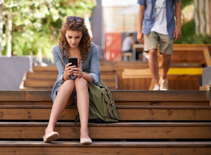 Girl steps texting